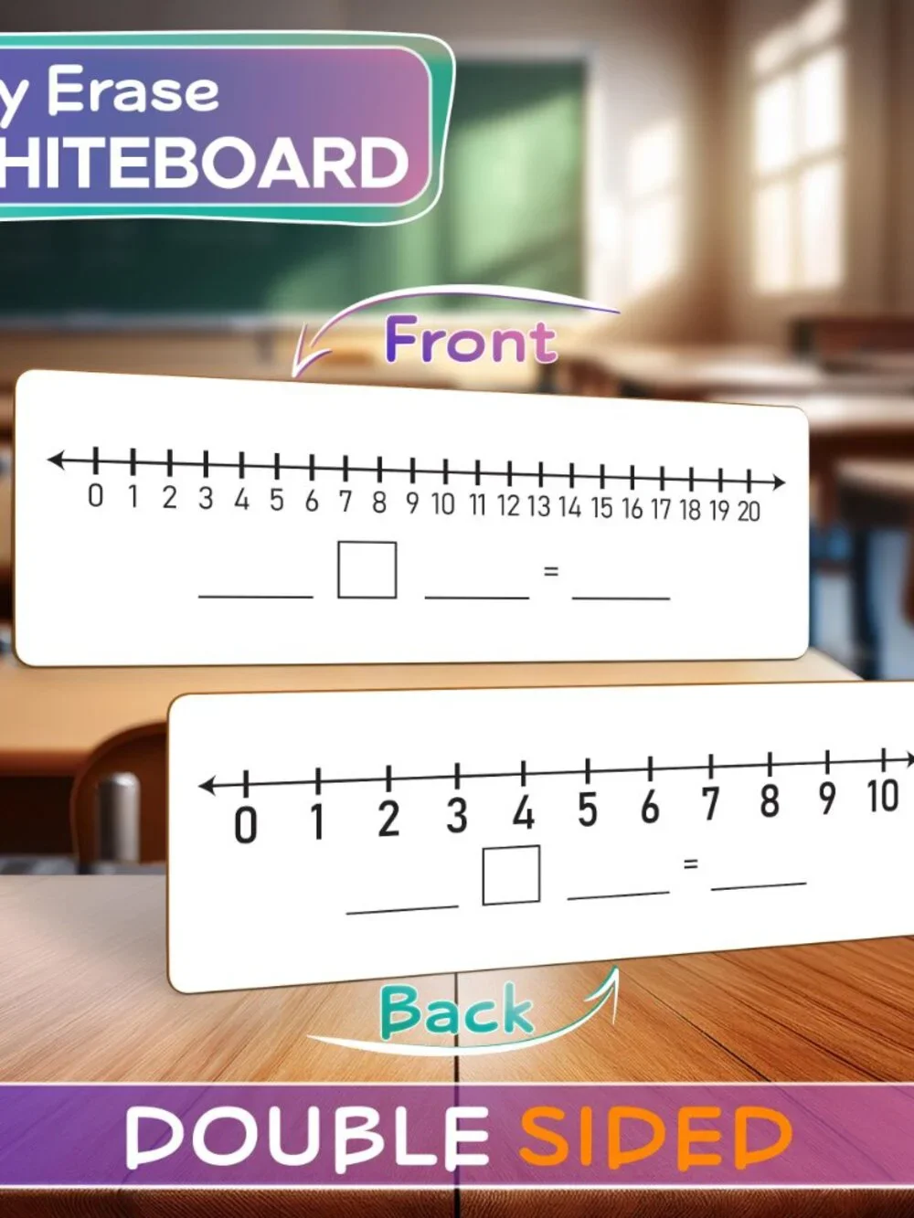 SCRIBBLEDO Dry Erase Number Line Board 4x12 Inch Lapboard Double Sided White Boa